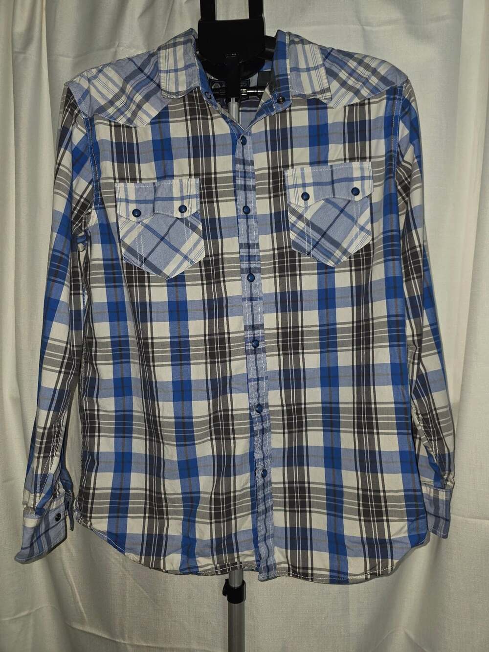 American Rag Long Sleeve Plaid Western Shirt Size M Blue